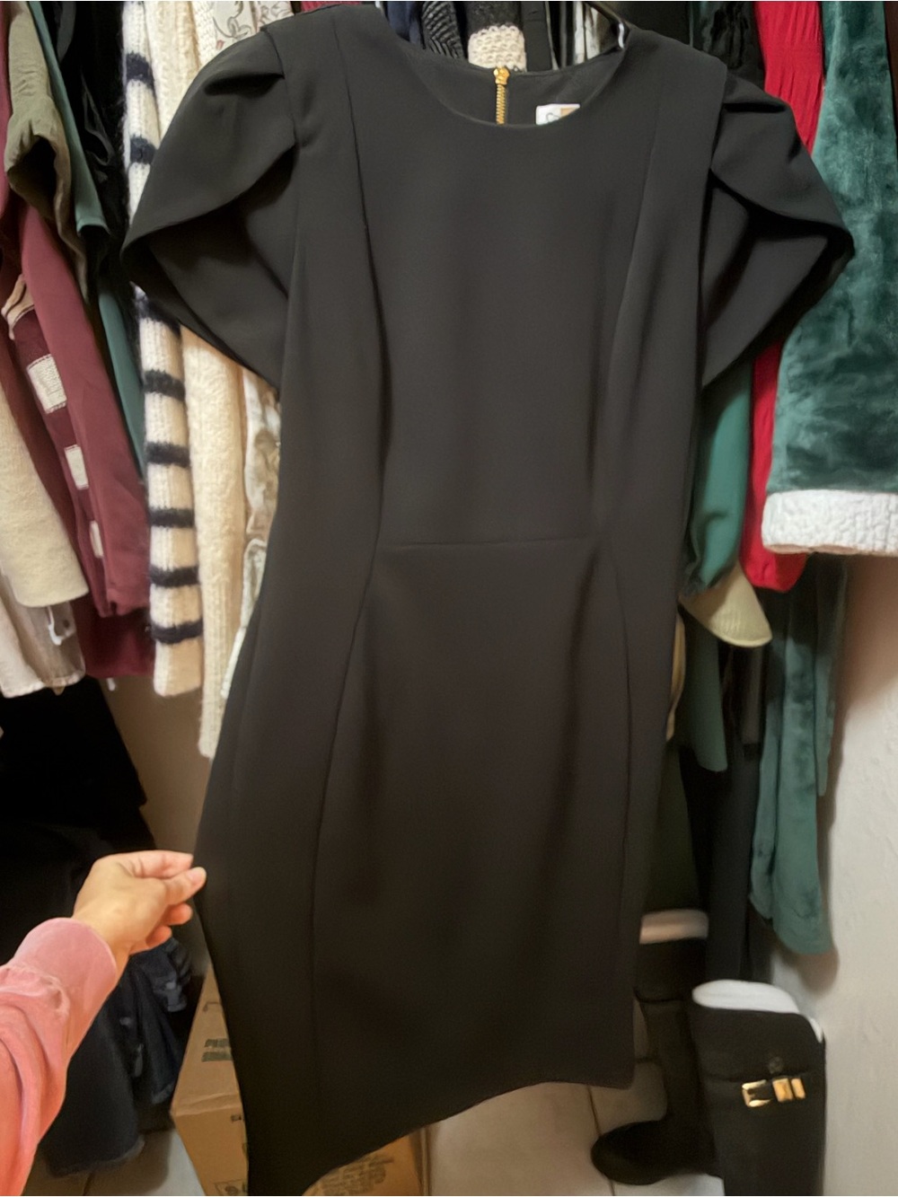 Calvin Klein Black Midi Dress with Puff Sleeves